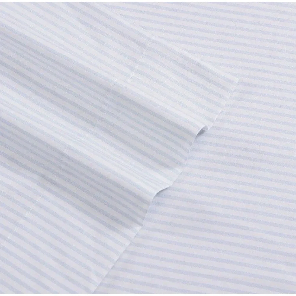 Laura Ashley Ramona Queen Sheet Set NWT Blue White Stripe 300TC Cotton 4-Piece